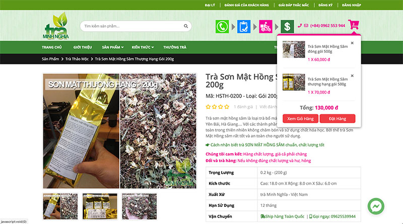 Biểu tương dẫn tới giỏ hàng và đặt mua hàng