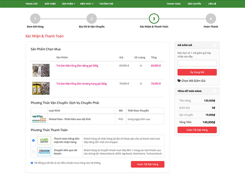 Trang Xác Nhận Đơn Hàng Và Thanh Toán