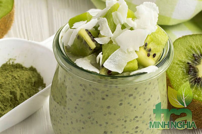 Công thức làm món pudding kiwi, hạt chia, trà xanh matcha