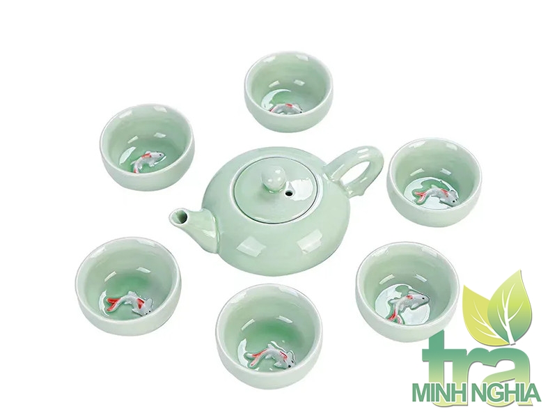 Bộ ấm chén cá men ngọc