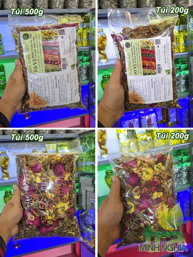 Trà Sơn Mật Hồng Sâm 10 vị thảo mộc được đóng gói 500g và 200g