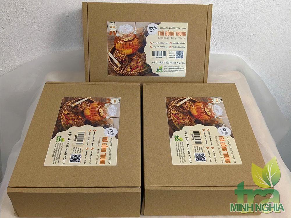 Bao bì hộp trà đông trùng tứ vị gồm 20 gói nhỏ