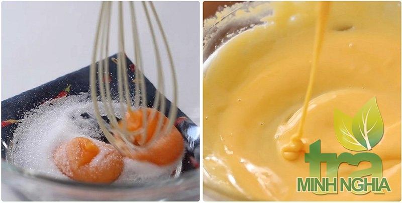 đánh cách thủy lòng đỏ trứng để làm bán Tiramisu trà xanh