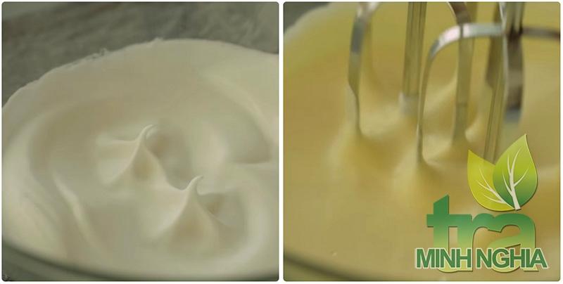 đánh trứng để làm bánh tiramisu trà xanh bằng lady fingers