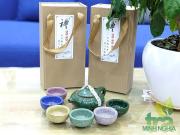 Bộ ấm chén sắc màu men rạn ấm xanh lá đậm