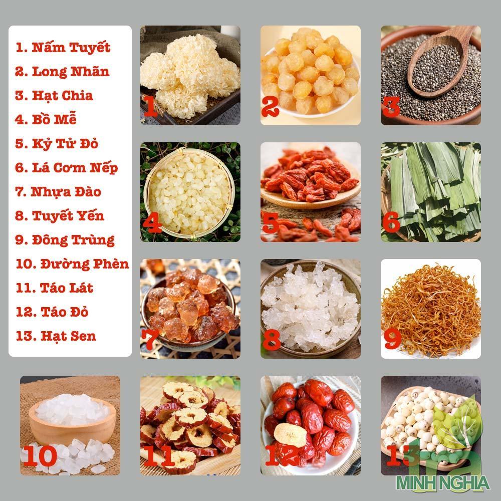 các thành phần nguyên liệu trong chè dưỡng nhan 13 vị